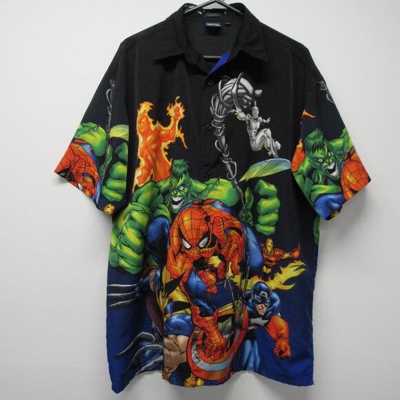 Marvel Other - Vintage Y2K Marvel Comics Shirt Mens M 2002 Spider-Man Hulk All Over Print AOP